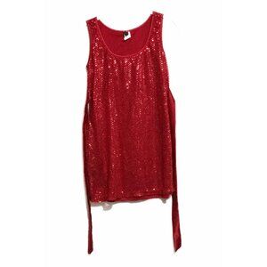 FE Fashion Girl Red Swing Party Dress Stretch Short Glittery Sequin Sleeveless M